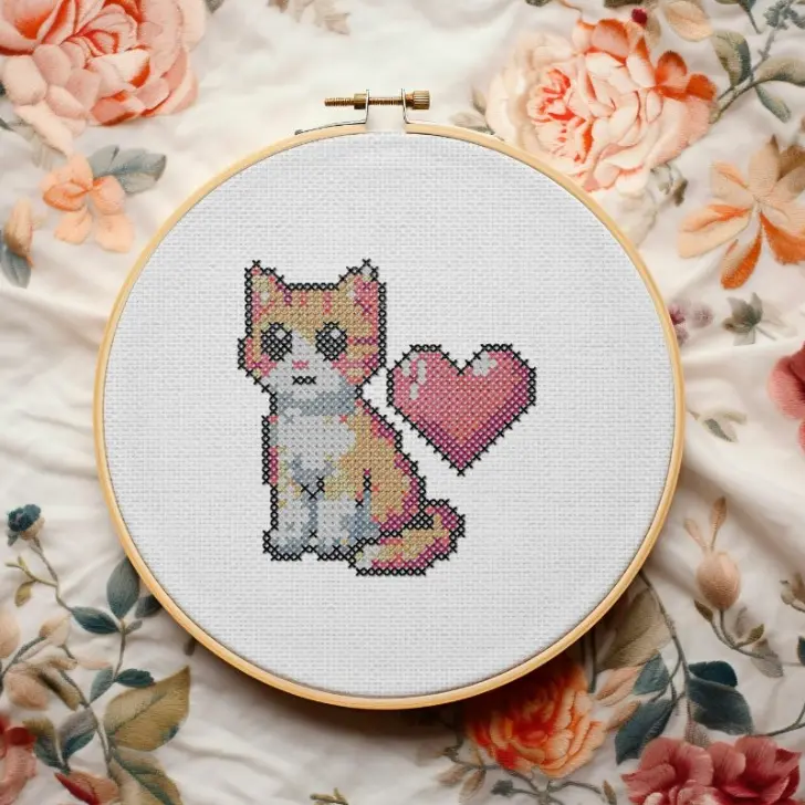 Valentine Cat free cross stitch pattern