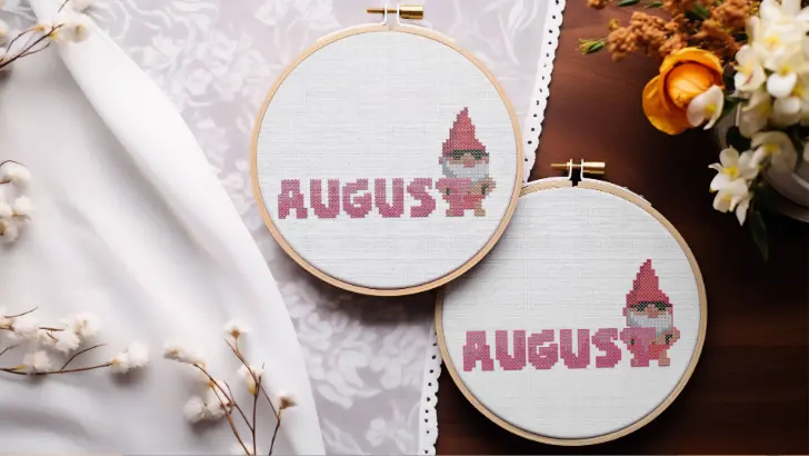 Free August gnome cross stitch pattern