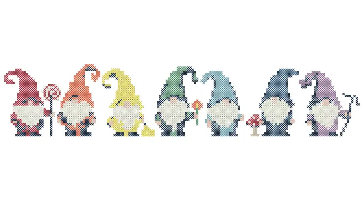 Rainbow gnomes cross stitch free PDF pattern