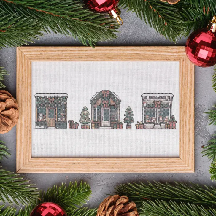 Free Christmas street cross stitch pattern Craft with Cartwright