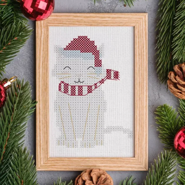 Free Christmas Cat cross stitch pattern