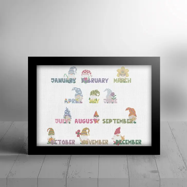 Gnome calendar free cross stitch pattern