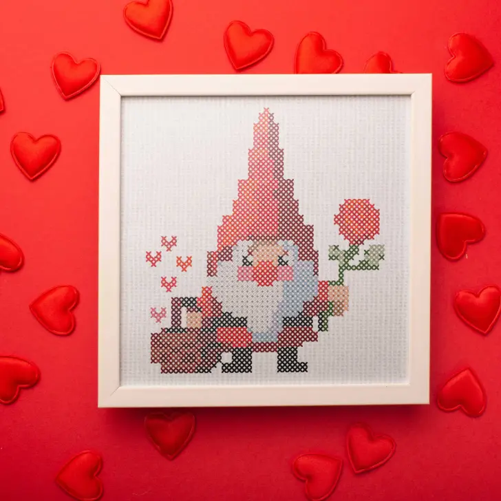 Free Valentine Gnome cross stitch pattern