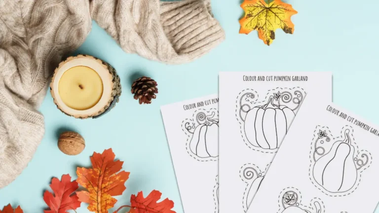 Free colour and cut pumpkin garland